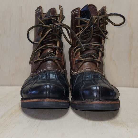 Frye Veronica Brown Black Duck Boots Leather Shearling Mid Calf Women 7.5 - Picture 5 of 11